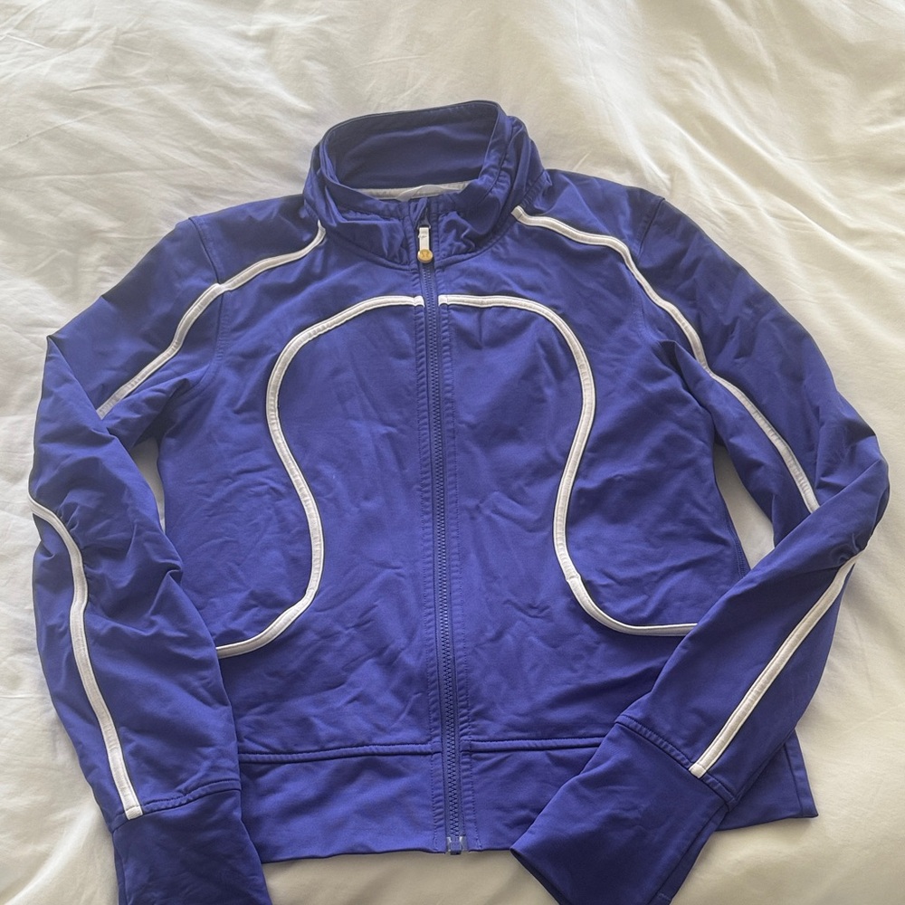 lululemon athletica Blue Zip Up Jacket with White Accents